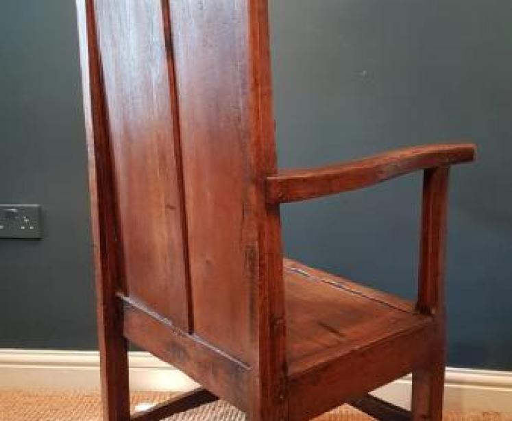 George II Oak Panel Back Arm Chair - Image 3
