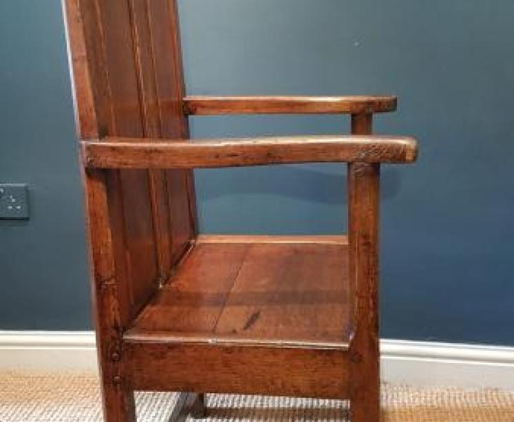 George II Oak Panel Back Arm Chair - Image 5