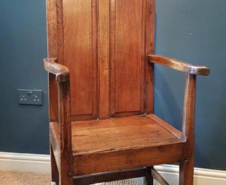 George II Oak Panel Back Arm Chair - Image 6