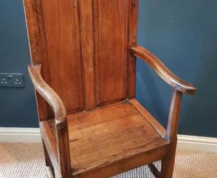 George II Oak Panel Back Arm Chair - Image 7