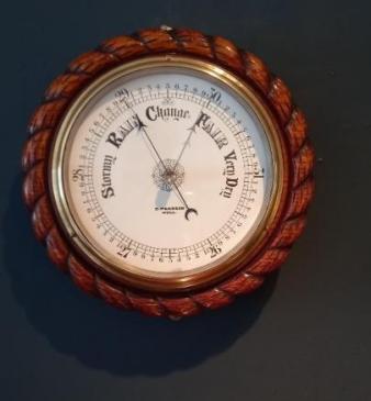 Antique Polished Oak Hull Ship's Barometer