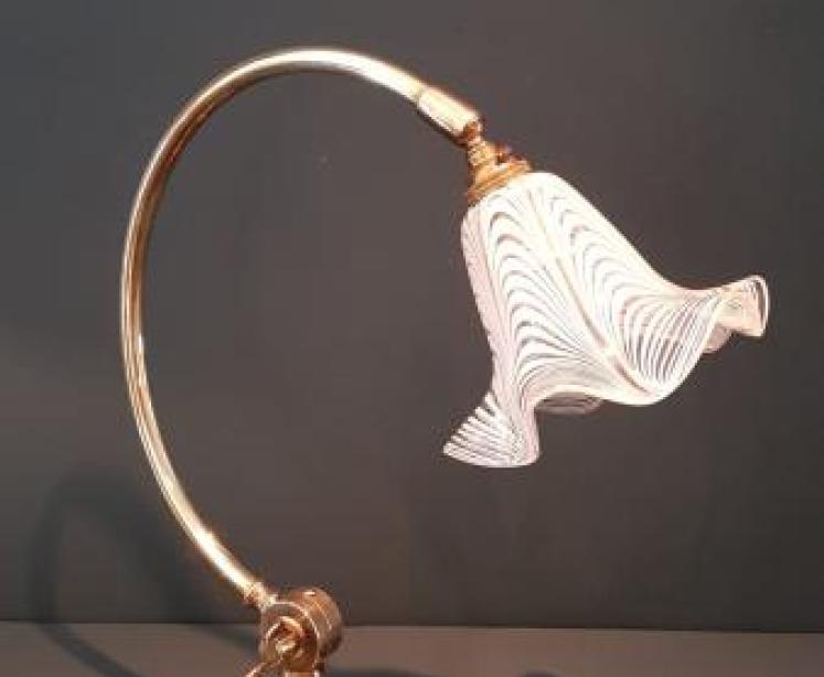 Edwardian Brass Desk Lamp and Shade - Image 1