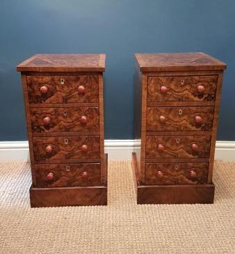 Pair of Victorian Burr Walnut Bedside Chests