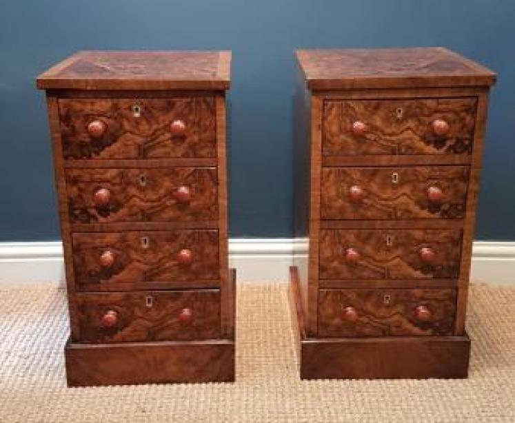 Pair of Victorian Burr Walnut Bedside Chests - Image 1