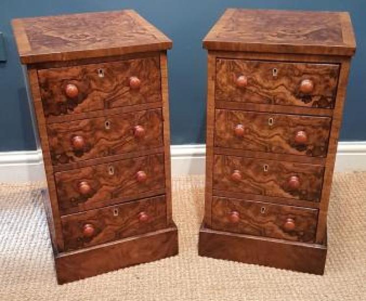 Pair of Victorian Burr Walnut Bedside Chests - Image 4