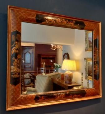 Victorian Chinioserie Cushion Frame Wall Mirror