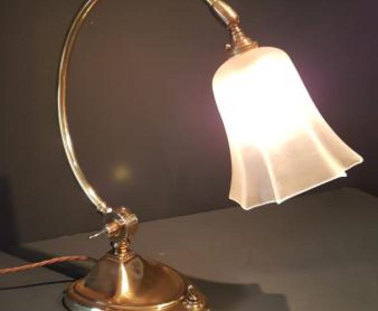 Antique Edwardian Brass Lamp And Shade - Image 2