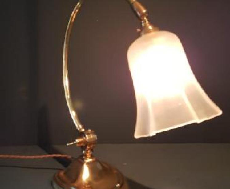 Antique Edwardian Brass Lamp And Shade - Image 3