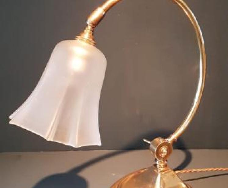 Antique Edwardian Brass Lamp And Shade - Image 4