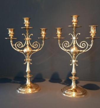 Superb Pair of George III Period Solid Brass Candleabra