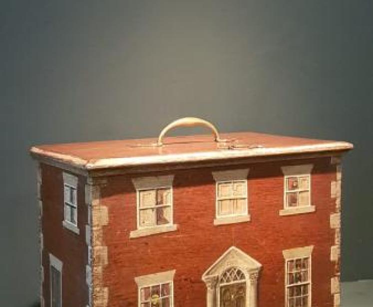 Antique Hand Painted Country House Box - Image 1