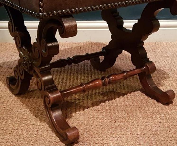 Early Victorian Rosewood X Frame Stool - Image 3