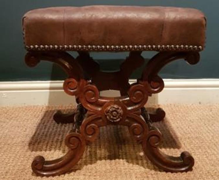 Early Victorian Rosewood X Frame Stool - Image 6