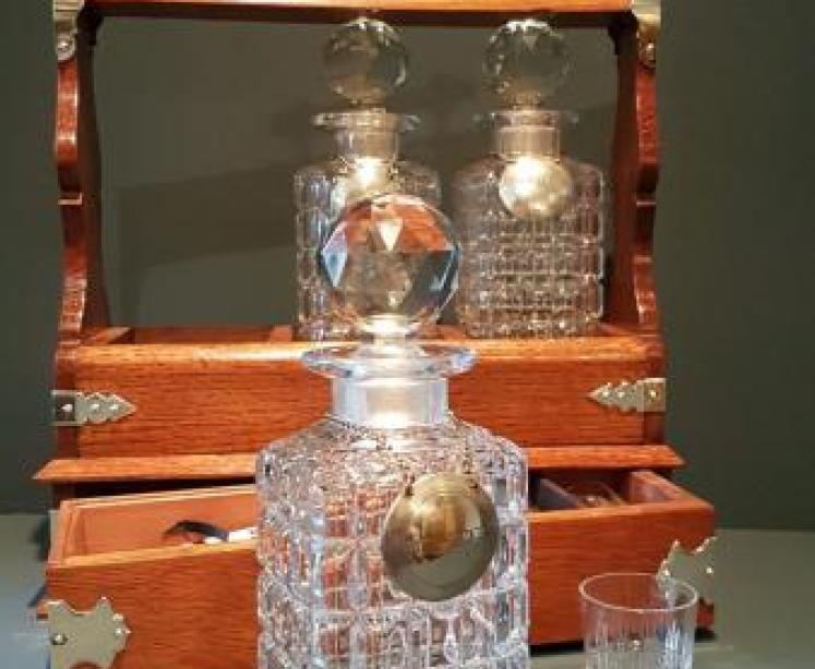 Victorian Oak Tantalus With Games Drawer - Image 4