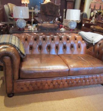 Original Leather Buttoned Chesterfield Settee