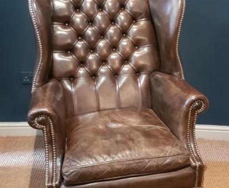 Edwardian Wing Chair with Original Hide Upholstery - Image 1
