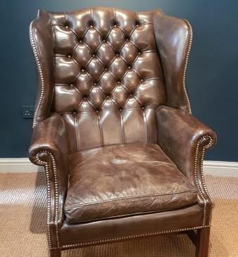  Edwardian Wing Chair with Original Hide Upholstery