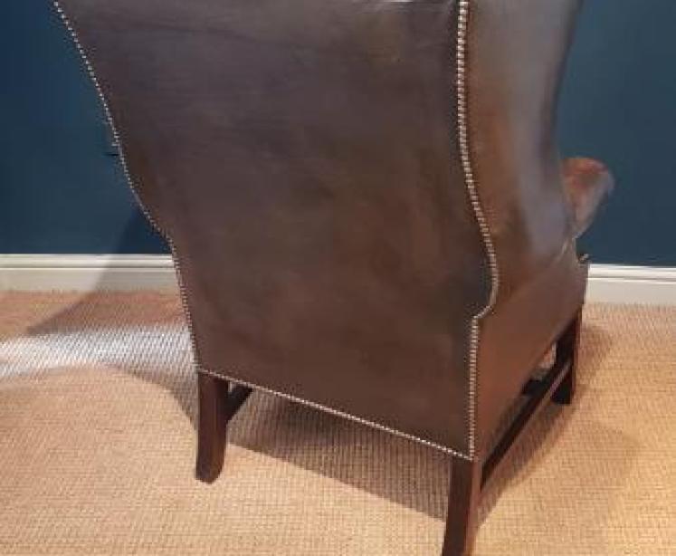  Edwardian Wing Chair with Original Hide Upholstery - Image 3