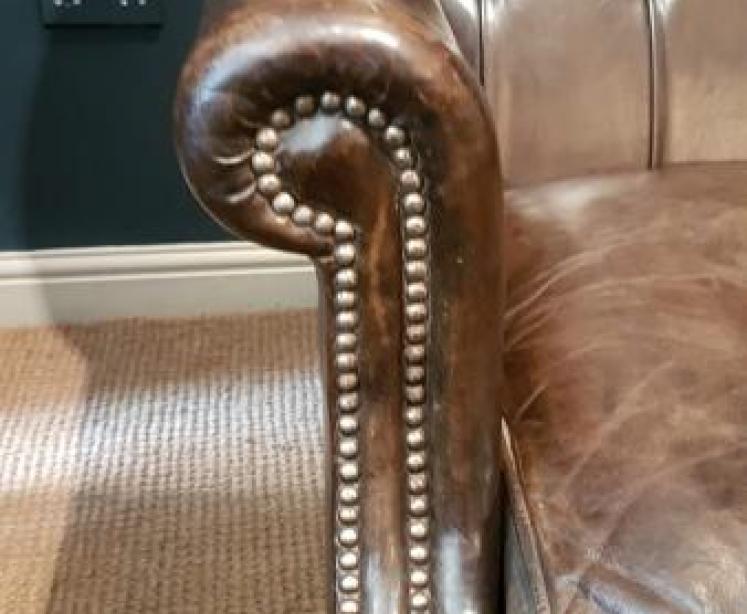  Edwardian Wing Chair with Original Hide Upholstery - Image 4