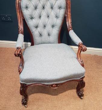 Victorian Walnut Framed Open Arm Chair