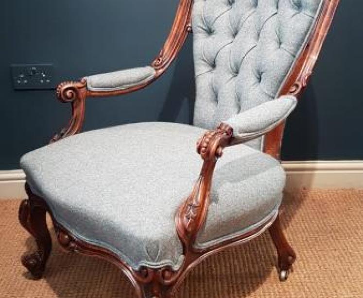 Victorian Walnut Framed Open Arm Chair - Image 7