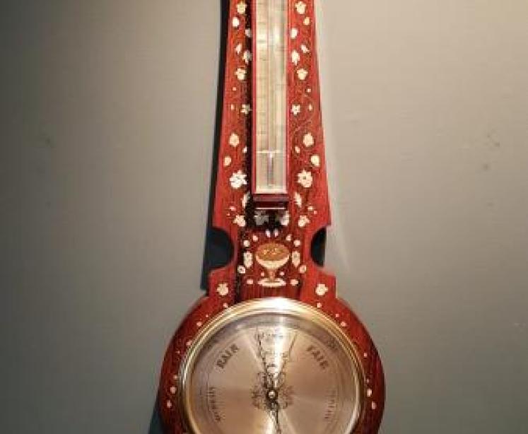 Fine Quality Inlaid Rosewood Banjo Barometer - Image 1