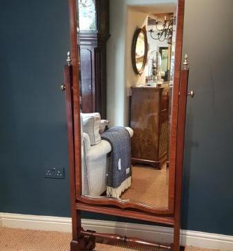 Antique Mahogany Bevelled Glass Cheval Mirror