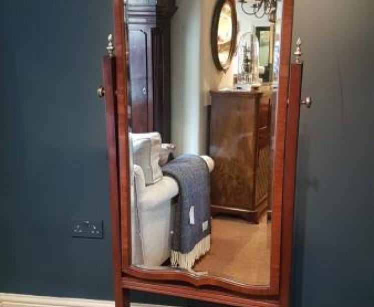 Antique Mahogany Bevelled Glass Cheval Mirror - Image 1