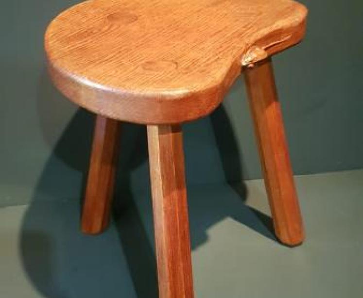 Small Original Mouseman Adzed Oak Stool - Image 1