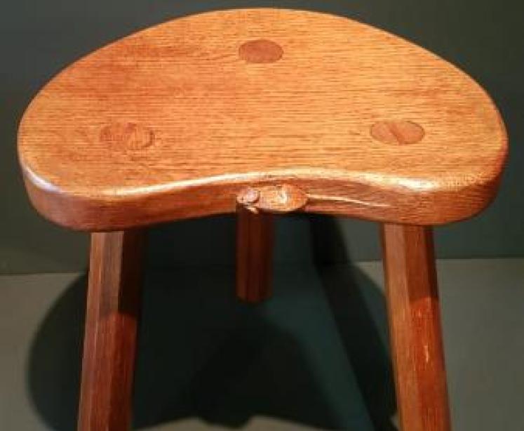 Small Original Mouseman Adzed Oak Stool - Image 5