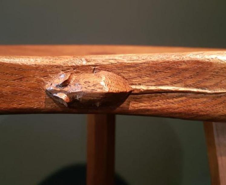 Small Original Mouseman Adzed Oak Stool - Image 7