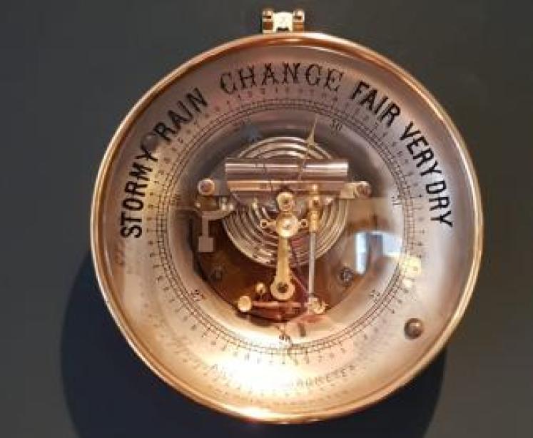 Large Brass Cased Skeletonised Marine Barometer - Image 1