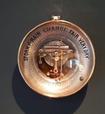 Large Brass Cased Skeletonised Marine Barometer