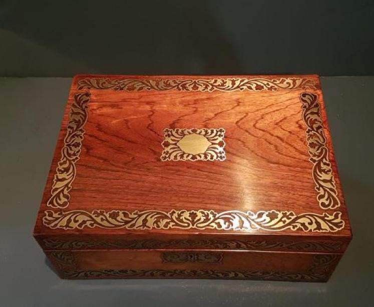 Regency Brass Inlaid Rosewood Box - Image 4