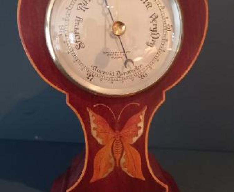 Late Victorian Butterfly Inlaid Mantelpiece Barometer - Image 1