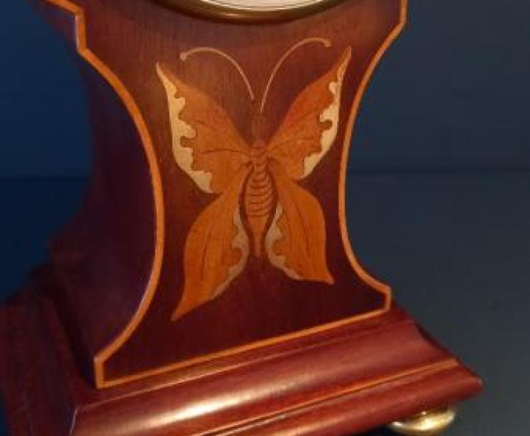 Late Victorian Butterfly Inlaid Mantelpiece Barometer - Image 4