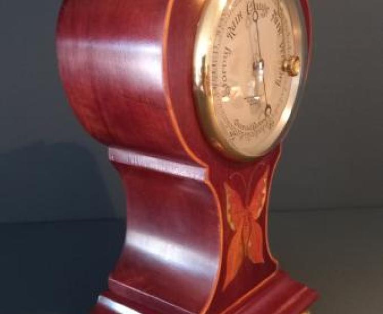 Late Victorian Butterfly Inlaid Mantelpiece Barometer - Image 6