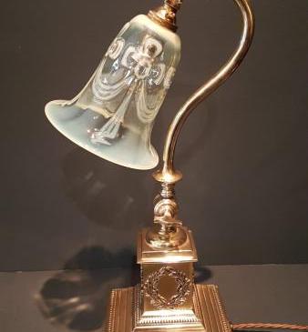 Superb Adjustable Brass Lamp and Vaseline Shade