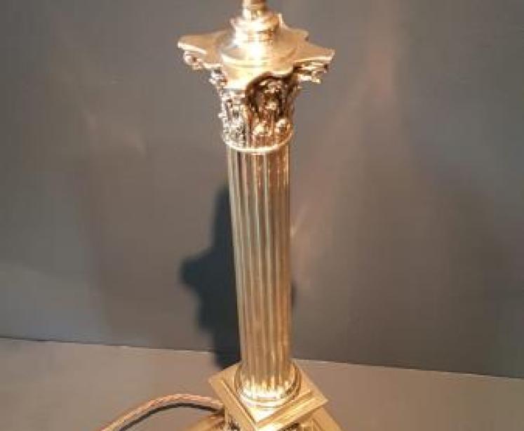 Edwardian Solid Brass Corinthian Column Table Lamp - Image 2