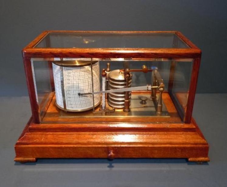 Antique Negretti & Zambra Polished Oak Barograph - Image 1