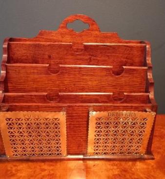 Antique Polished Oak Stationery & Letter Rack