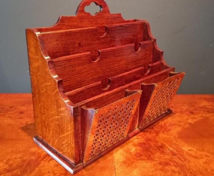 Antique Polished Oak Stationery & Letter Rack - Image 2