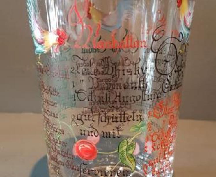 Silver and Enamel Glass Cocktail Shaker and Glasses - Image 6