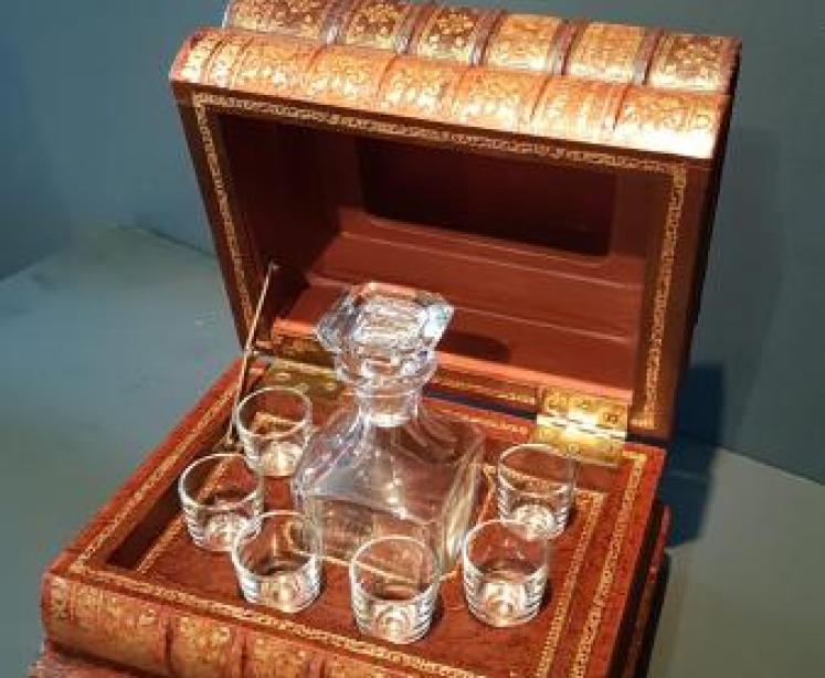 Leather Stack of Books Tantalus Box - Image 4