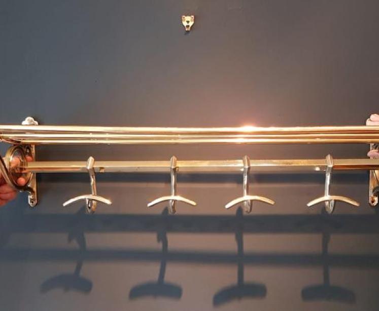 Edwardian Solid Brass Coat and Hat Rack - Image 5