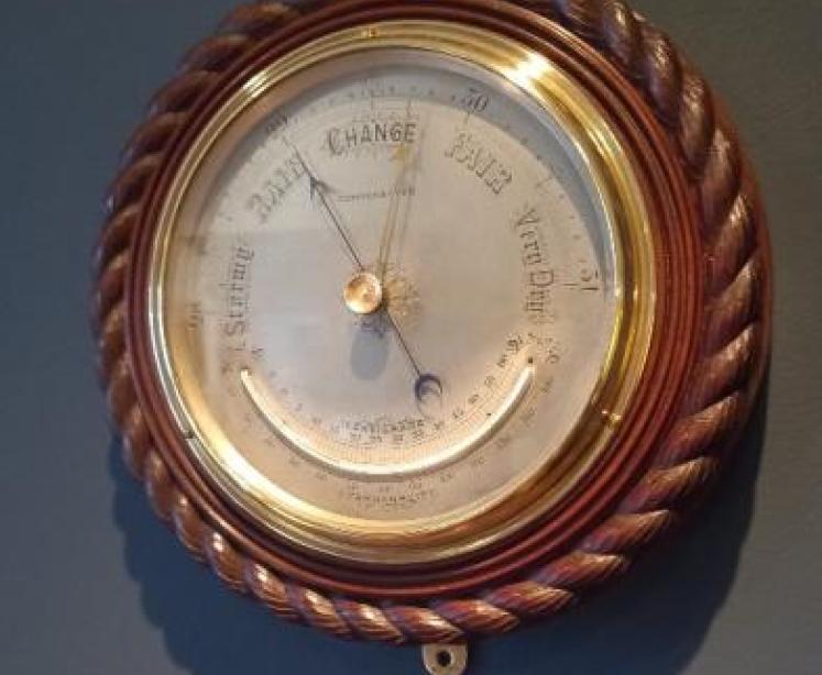 Large Victorian Walnut Ship's Barometer & Thermometer - Image 7