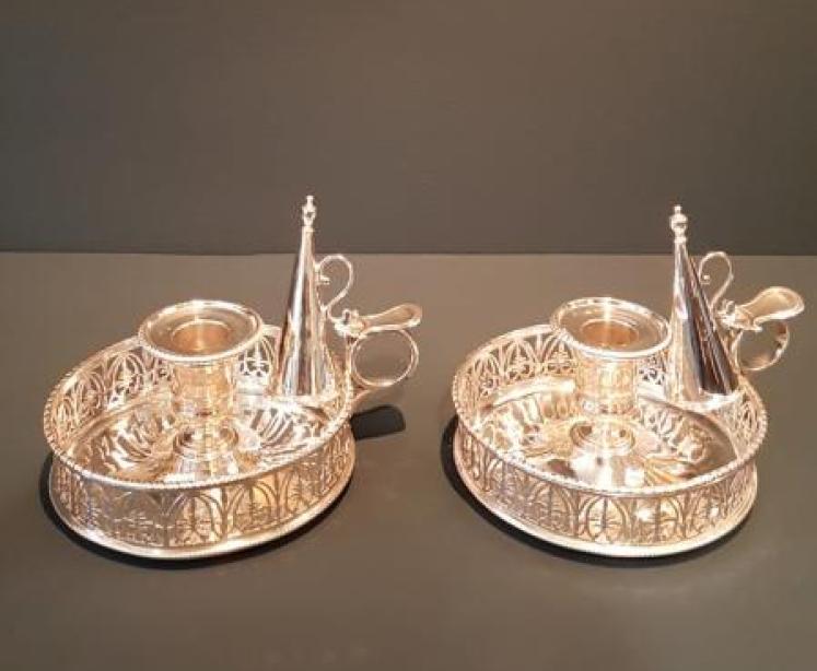 Rare Pair of Chamber Sticks by Robert Hennell - Image 1