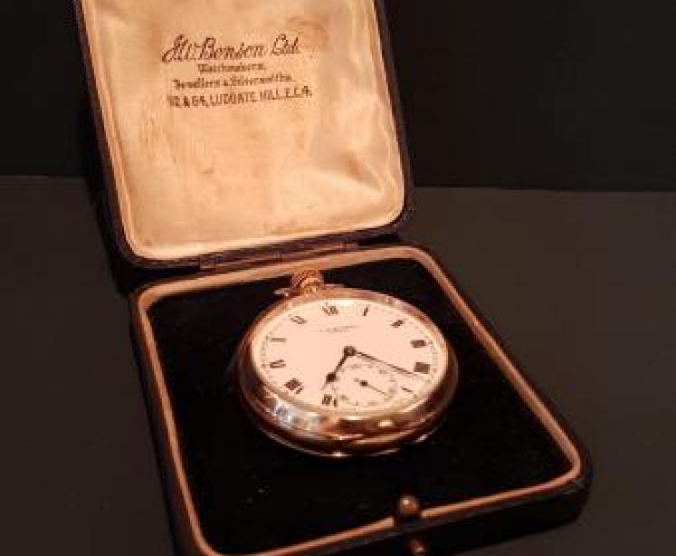 George V 9ct Gold Benson Pocket Watch - Image 1