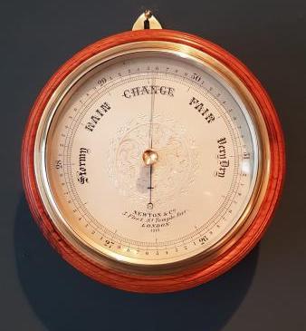 Newton London Silvered Dial Yew Wood Barometer