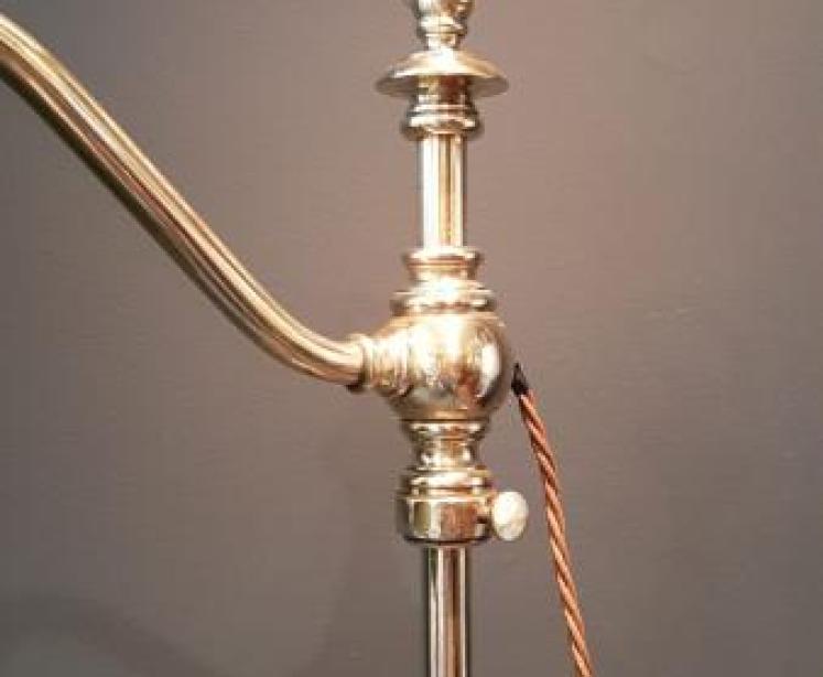 Antique Brass Rise and Fall Lamp & Enamel Shade - Image 3